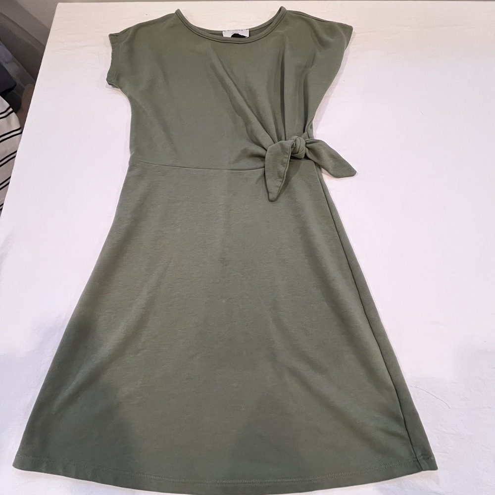 Old Navy French Terry Side-Tie Dress for Girls in Olive Green, Size 14 XL